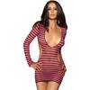 LEG AVENUE MINI VESTIDO DE RED A RAYAS CON ABERTURA EN LA ESPALD