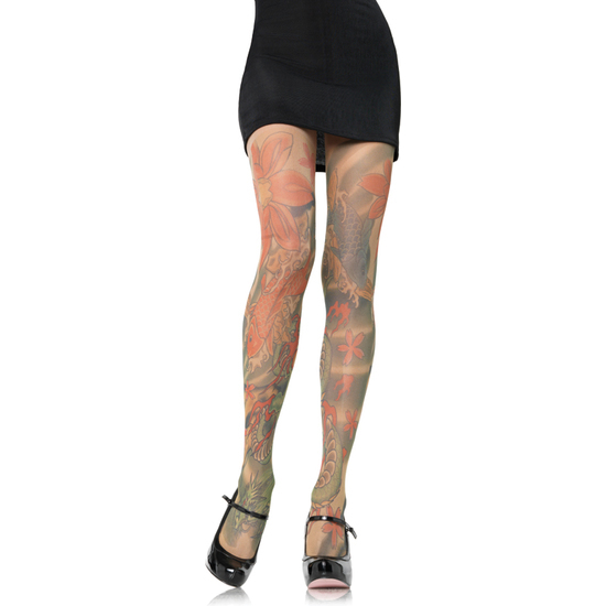 LEG AVENUE OPAQUE TATTOO PRINT PANTYHOSE