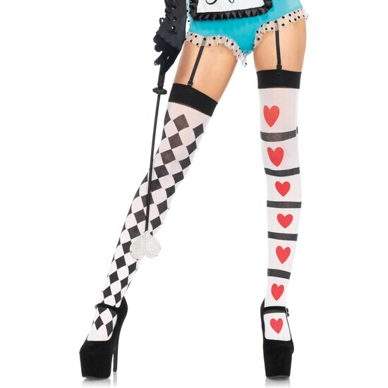 LEG AVENUE HARLEQUIN AND HEART THIGH HIGHS